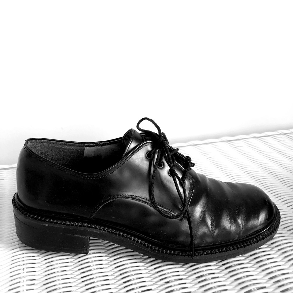 Enzo Angiolini 90s Black Leather Lace-Up Oxford, lug sole Shoes sz 7.5M - Picture 9 of 16